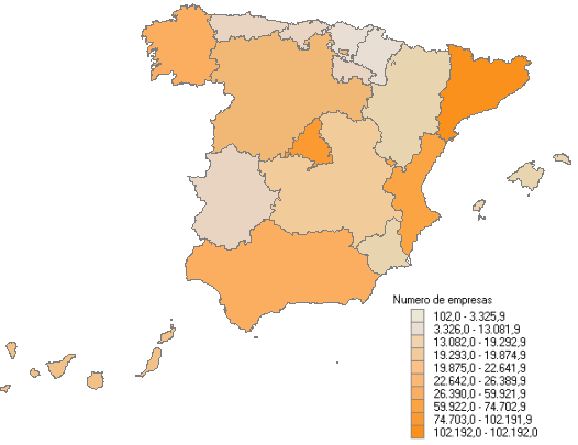 Distribución por Comunidades Autónomas del número de empresas con Base imponible positiva