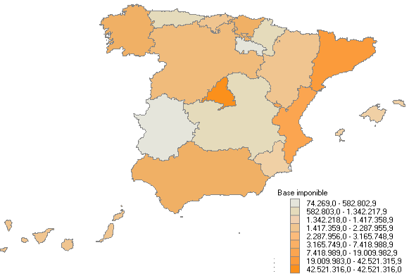 Distribución por Comunidades Autónomas del importe de la Base imponible positiva