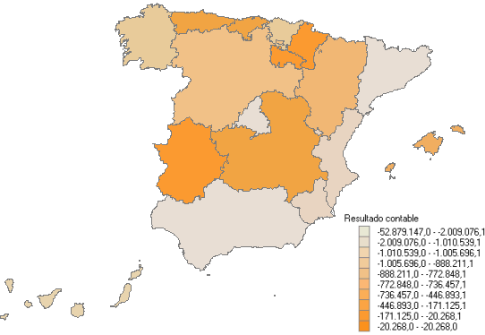 Distribución por Comunidades Autónomas del importe del Resultado contable negativo o cero