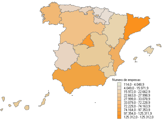 Distribución por Comunidades Autónomas del número de empresas con Resultado contable positivo