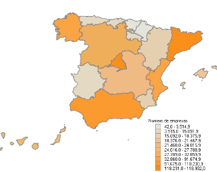 Distribución por Comunidades Autónomas del número de empresas con Base imponible negativa o cero