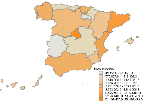 Distribución por Comunidades Autónomas del importe de la Base imponible positiva