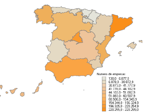 Distribución por Comunidades Autónomas del número de empresas