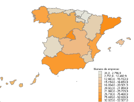 Distribución por Comunidades Autónomas del número de empresas con Resultado contable positivo