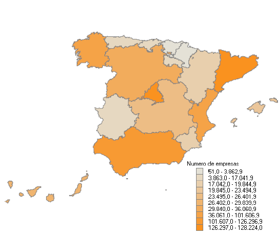 Distribución por Comunidades Autónomas del número de empresas con Base Imponible  negativa o cero