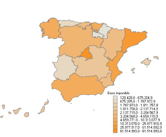 Distribución por Comunidades Autónomas del importe de la Base Imponible  positiva