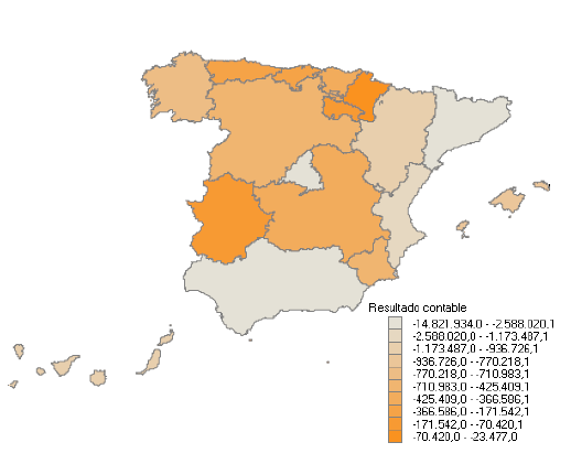 Distribución por Comunidades Autónomas del importe del Resultado contable negativo o cero