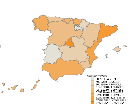 Distribución por Comunidades Autónomas del importe del Resultado contable