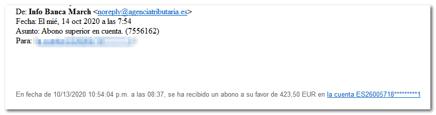 e-mail falso: Abono superior en cuenta (7556162)