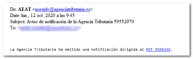 Spoof email “Tax Agency notification notice 59552970”