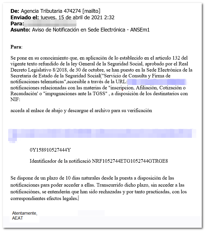 Phishing Aviso de Notificación en Sede Electrónica - ANSEm1