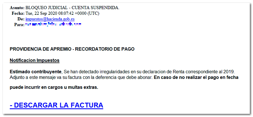 Correo electrónico falso: BLOQUEO JUDICIAL-CUENTA SUSPENDIDA