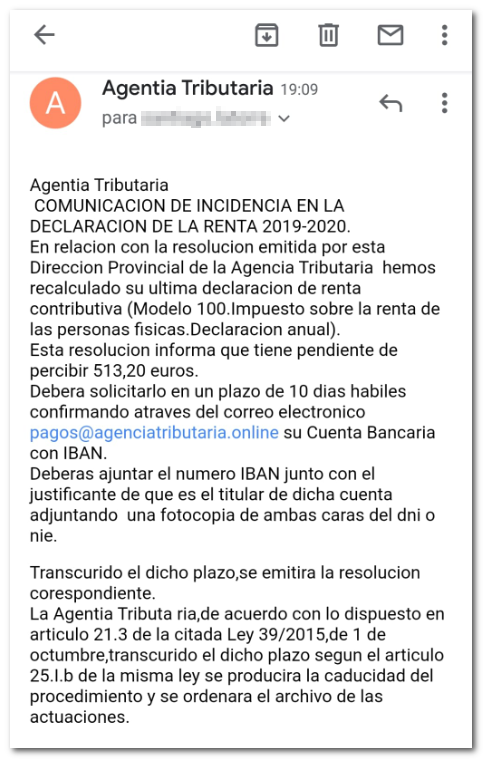 Correo fraude: Tiene pendiente de percibir 513,20 euros