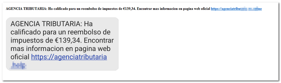 SMS falso AGENCIA TRIBUTARIA