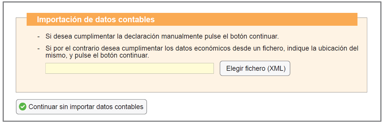 Ventana emergente para importar de forma manual o a través de fichero los datos contables