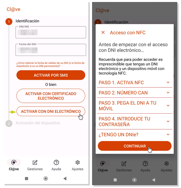 activar APP con DNIe pautas
