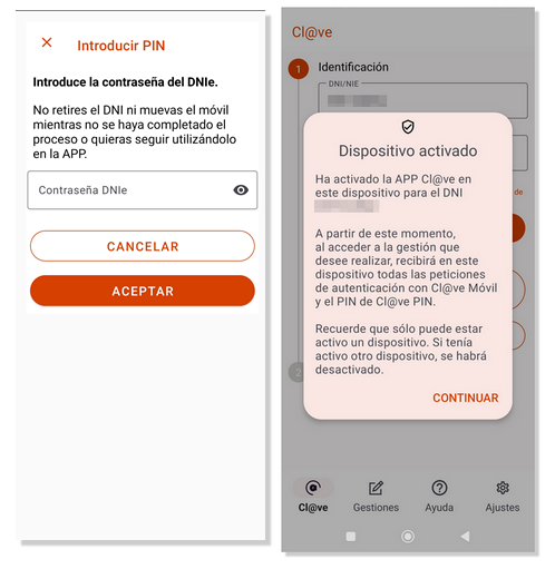 Contraseña dnie y dispositivo activado