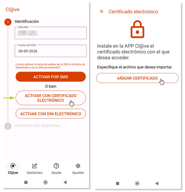 Instalar certificado y activar