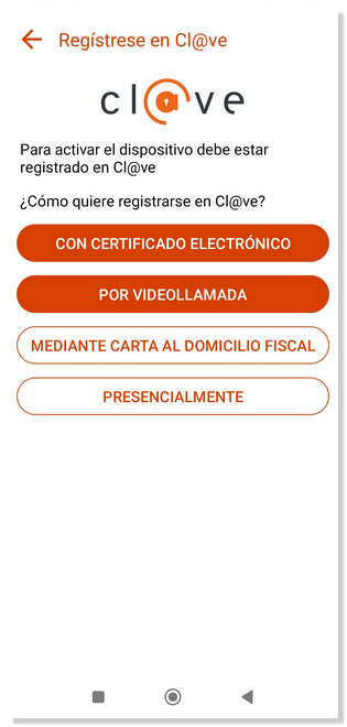 Opciones de registro desde la APP