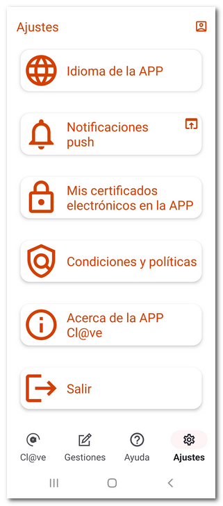 Ajustes de la APP Cl@ve