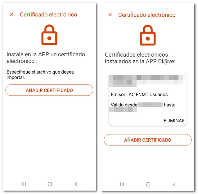 Certificados añadidos en la APP