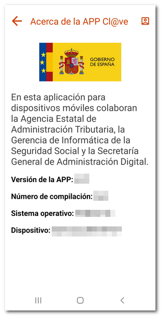 Versión instalada en la APP