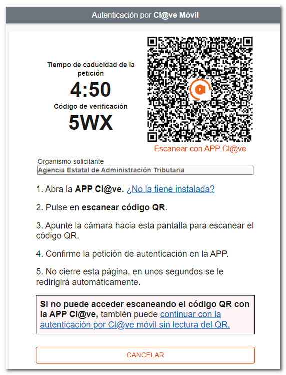 APP Cl@ve petición QR