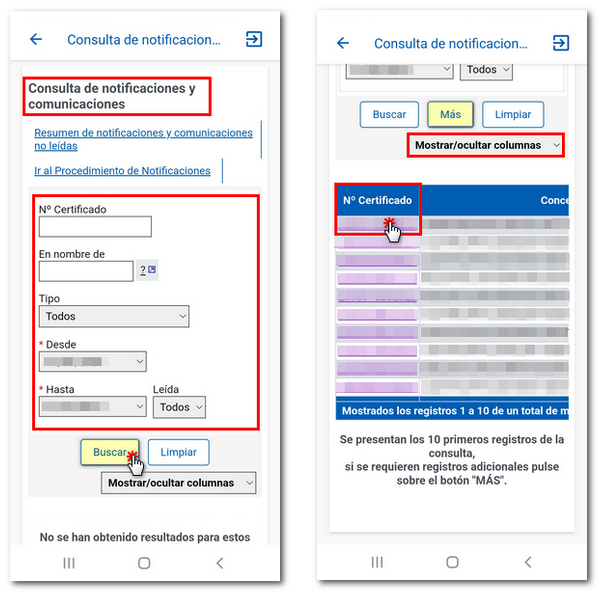 Buscar notificaciones según filtro