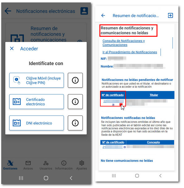 Resumen de notificaciones o comunicaciones no leídas