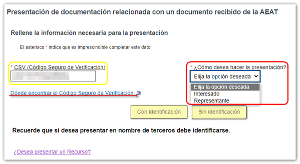 No recurso, con CSV interesado, 