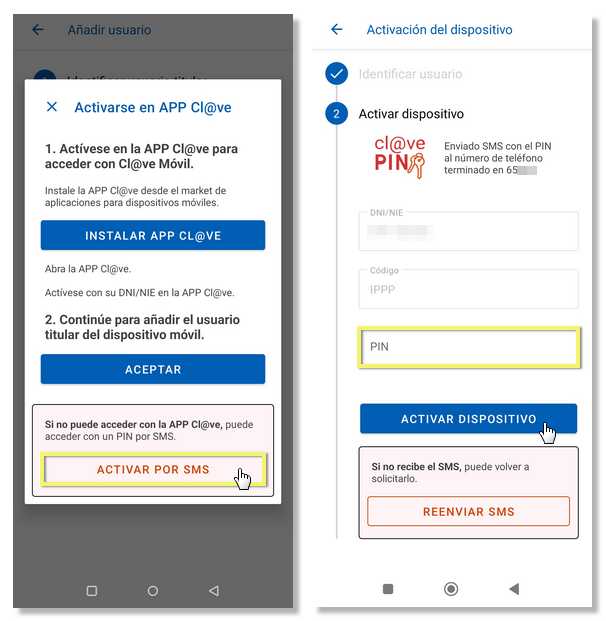 activació APP AEAT amb SMS