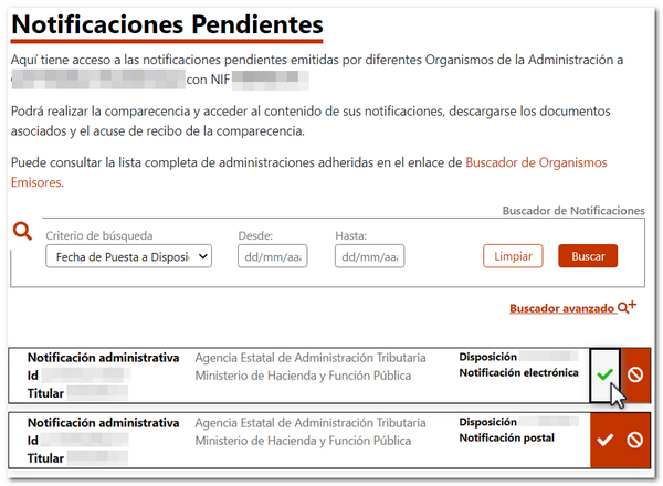 Notificaciones pendientes