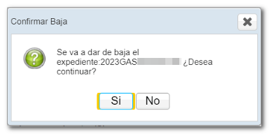 Confirmar la baja de la solicitud