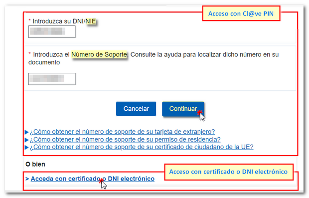 Acceso con Cl@ve o certificado