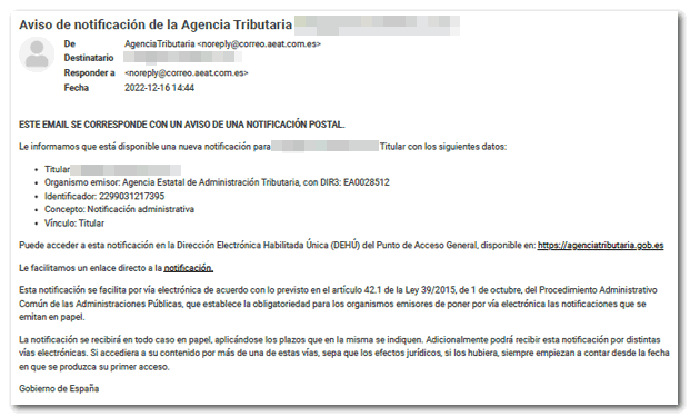 Correo fraude aviso notificación