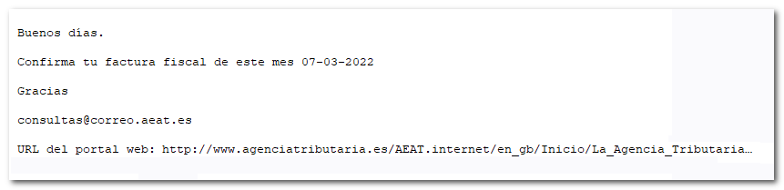 imagen de correo fraudulento sobre factura fiscal falsa