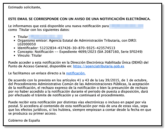 Phishing notificación