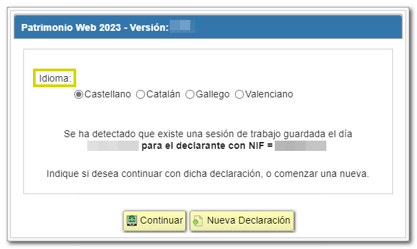 Acceso a inicio declaración