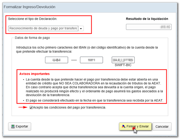 Reconocimiento de deuda y pago por transferencia