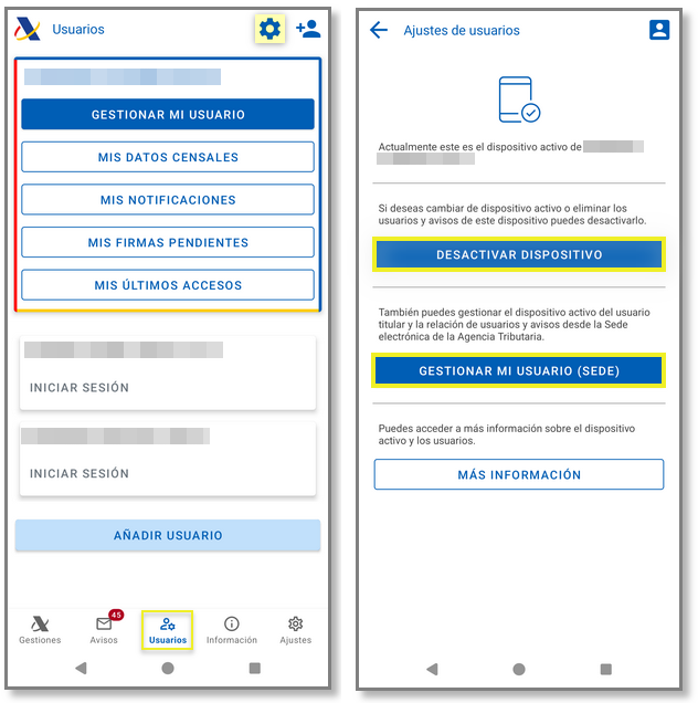 Ajustes de la cartera de usuarios