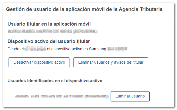 titulares identificados en el dispositivo