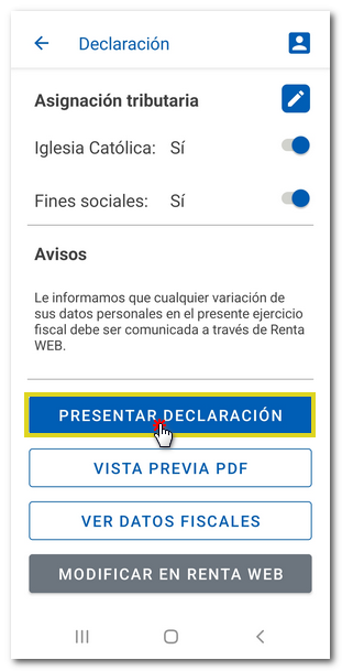 pulsar en presentar declaración