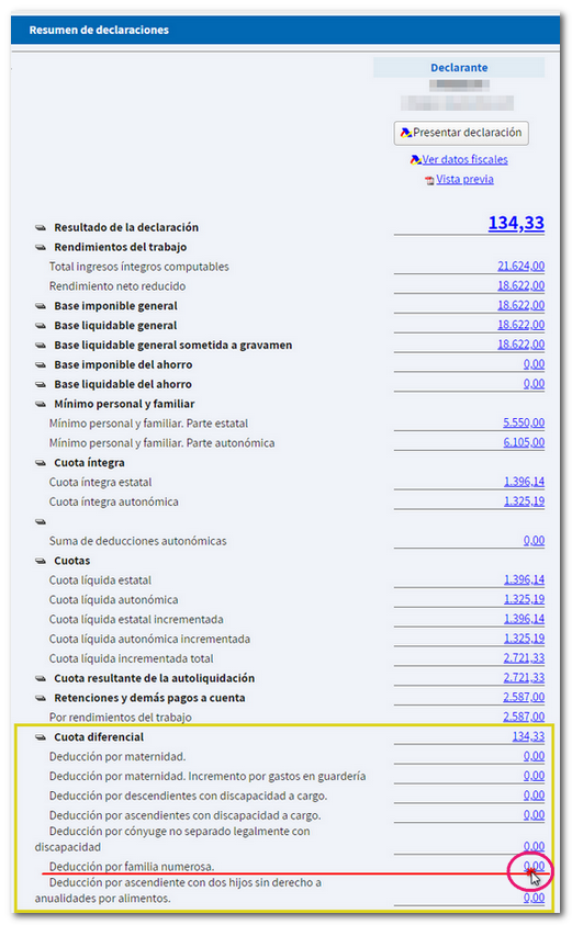 Cuota diferencia. Deducción por familia numerosa