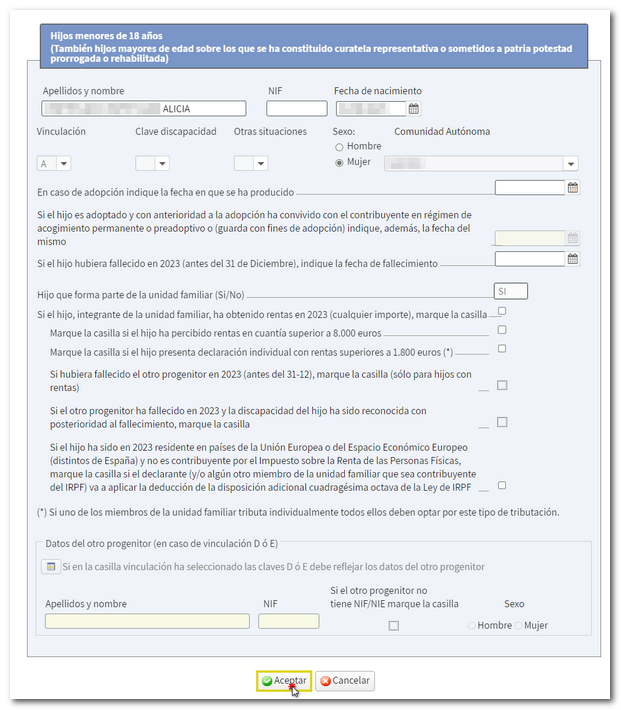 Datos del menor