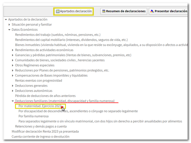 Apartados. Deducciones familiares