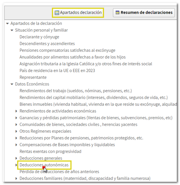 Apartados. Deducciones autonómicas