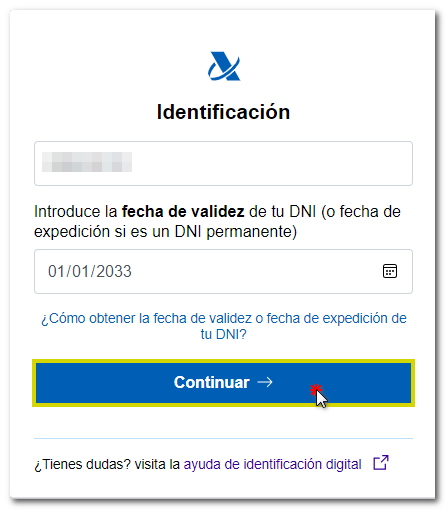 Acceso con DNI y fecha