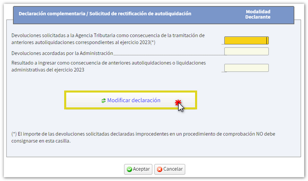 Modificar declaración