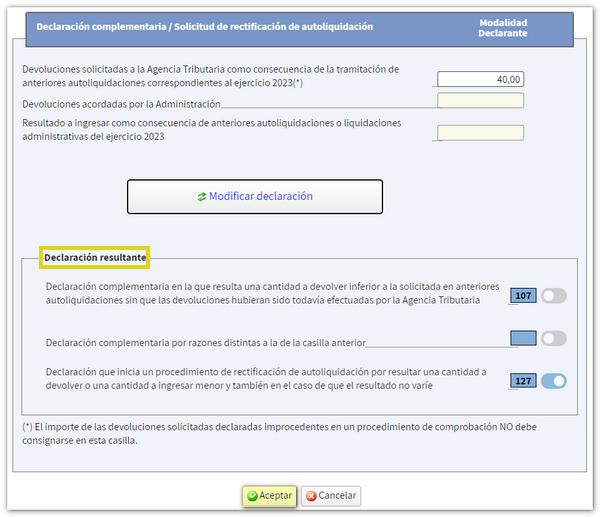 Declaración resultante