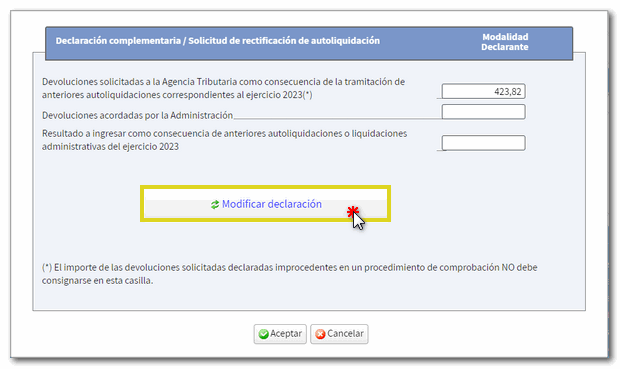 Modificar declaración